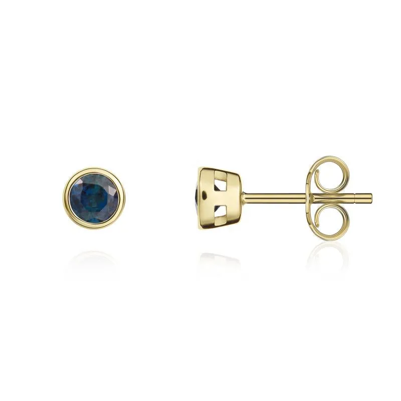 9ct Yellow Gold Sapphire 3mm Round Stud Rub Over Set Stud Earrings