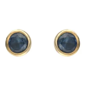 9ct Yellow Gold Sapphire 3mm Round Stud Rub Over Set Stud Earrings