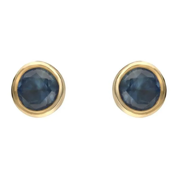 9ct Yellow Gold Sapphire 3mm Round Stud Rub Over Set Stud Earrings