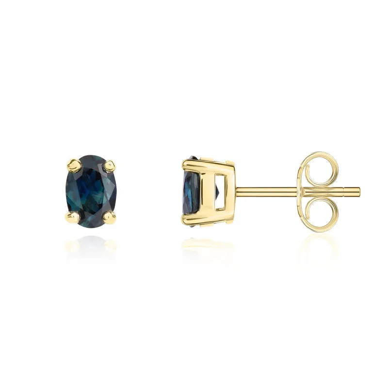 9ct Yellow Gold Sapphire 6x4mm Oval Claw Set Stud Earrings