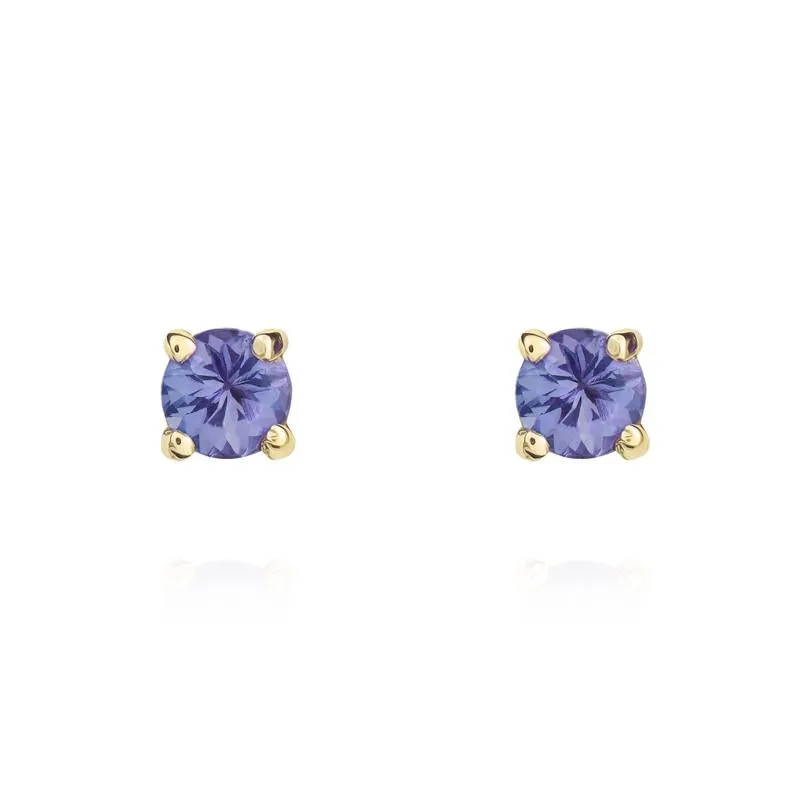9ct Yellow Gold Tanzanite 3mm Round Claw Set Stud Earrings