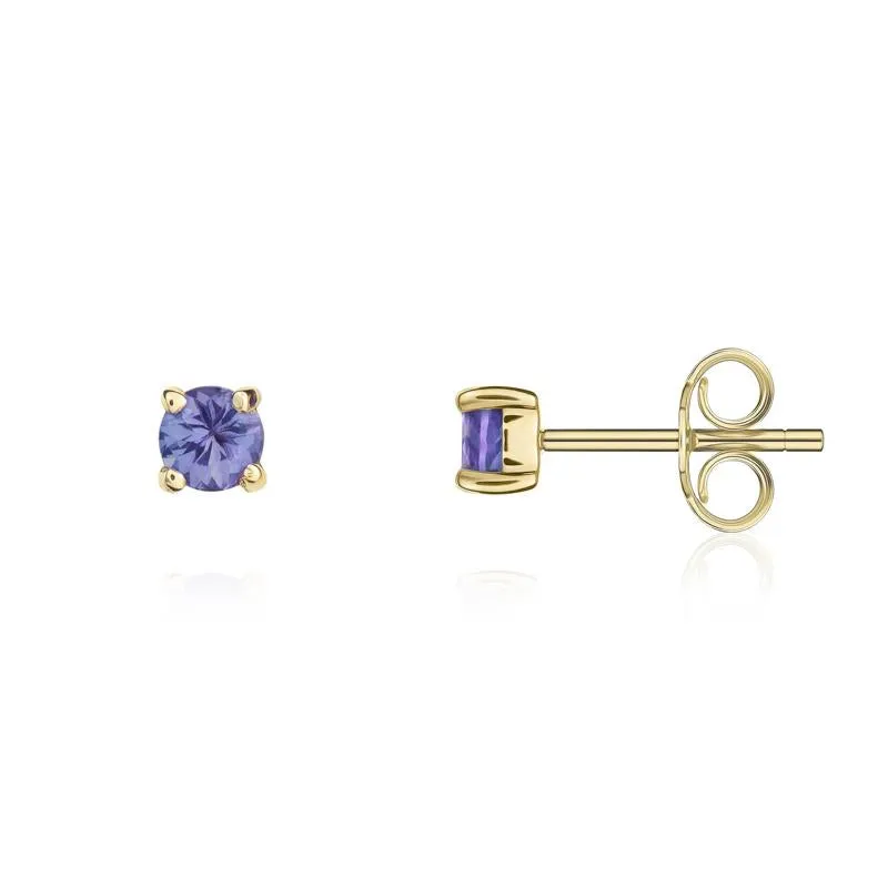 9ct Yellow Gold Tanzanite 3mm Round Claw Set Stud Earrings