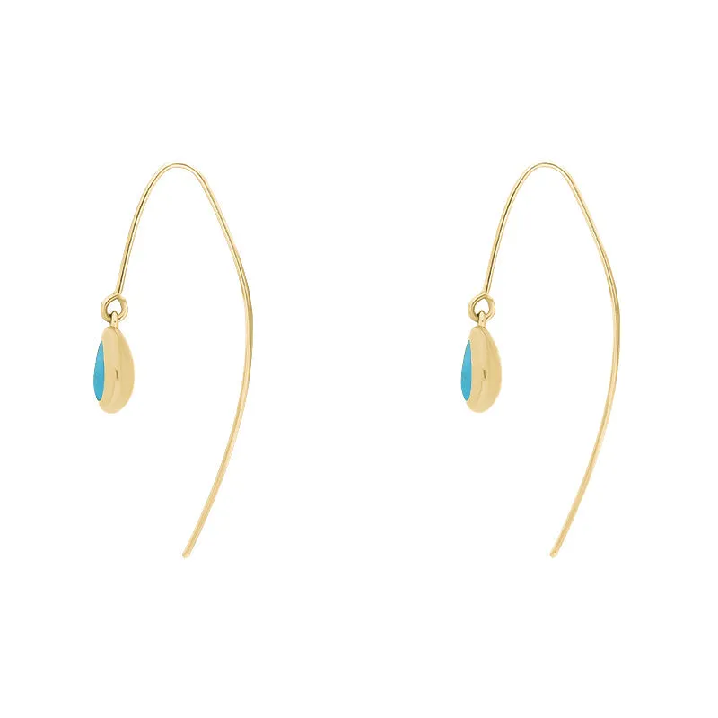 9ct Yellow Gold Turquoise Fleur De Lis Disc Drop Earrings