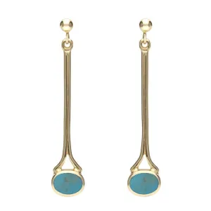 9ct Yellow Gold Turquoise Long Drop Earrings