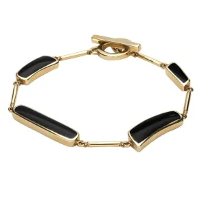 9ct Yellow Gold Whitby Jet 4 Stone Rectangular Bar Bracelet D