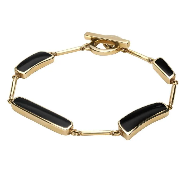 9ct Yellow Gold Whitby Jet 4 Stone Rectangular Bar Bracelet D