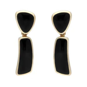 9ct Yellow Gold Whitby Jet Abstract Top Drop Earrings D