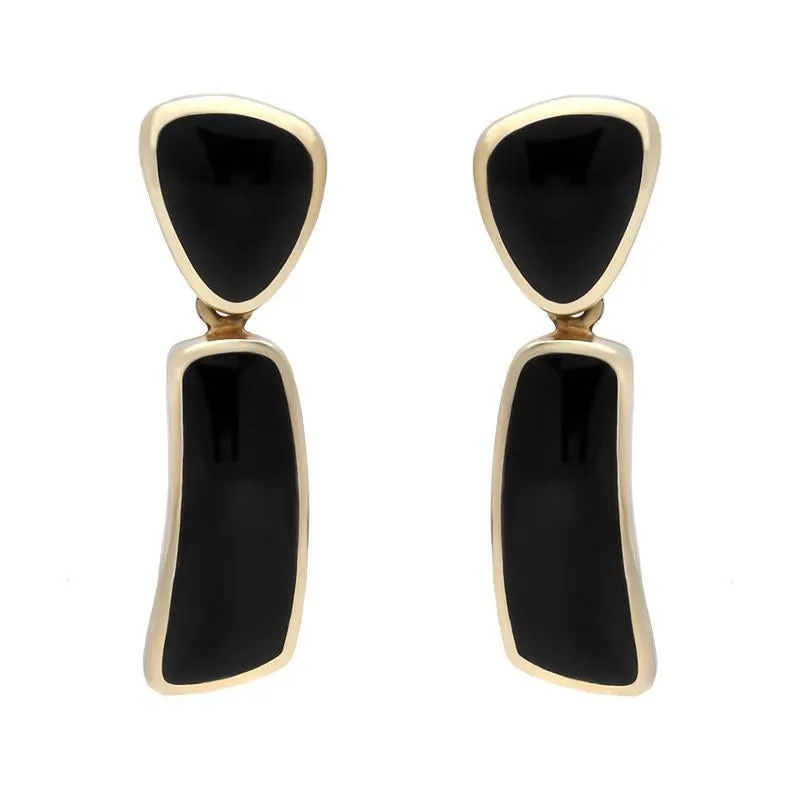9ct Yellow Gold Whitby Jet Abstract Top Drop Earrings D