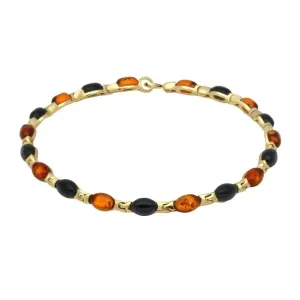 9ct Yellow Gold Whitby Jet Amber Nineteen Stone Marquise Link Bracelet D