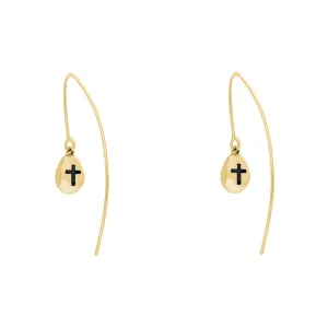 9ct Yellow Gold Whitby Jet Cross Disc Drop Earrings