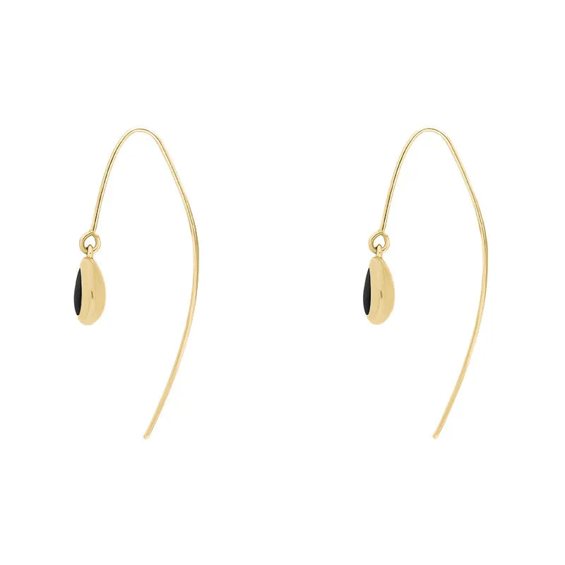 9ct Yellow Gold Whitby Jet Cross Disc Drop Earrings