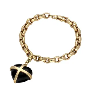 9ct Yellow Gold Whitby Jet Cross Heart Charm Bracelet D