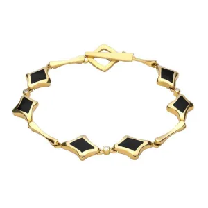 9ct Yellow Gold Whitby Jet Diamond Square Freeform Bracelet