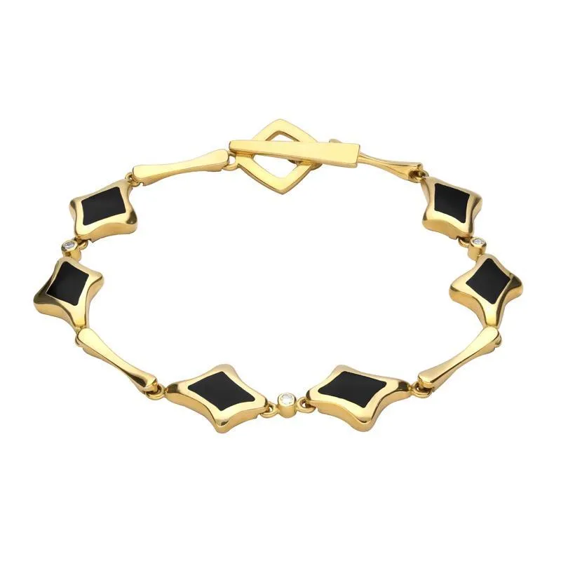 9ct Yellow Gold Whitby Jet Diamond Square Freeform Bracelet
