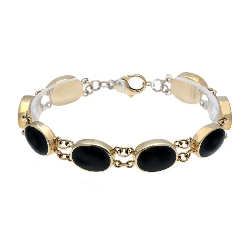 9ct Yellow Gold Whitby Jet Eight Stone Oval Link Bracelet D