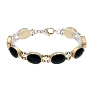 9ct Yellow Gold Whitby Jet Eight Stone Oval Link Bracelet D