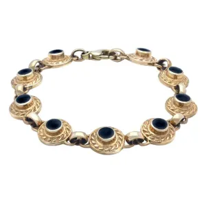 9ct Yellow Gold Whitby Jet Nine Stone Round Rope Edge Bracelet D