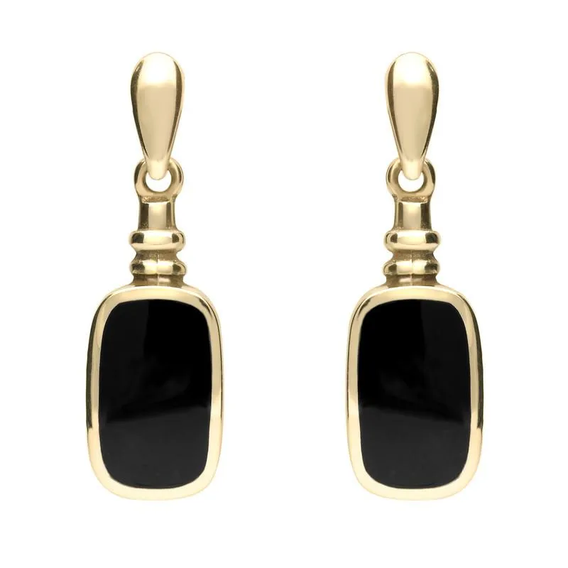 9ct Yellow Gold Whitby Jet Oblong Bottle Top Drop Earrings