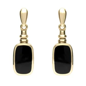 9ct Yellow Gold Whitby Jet Oblong Bottle Top Drop Earrings