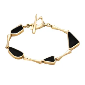 9ct Yellow Gold Whitby Jet Organic Four Stone Bar Bracelet
