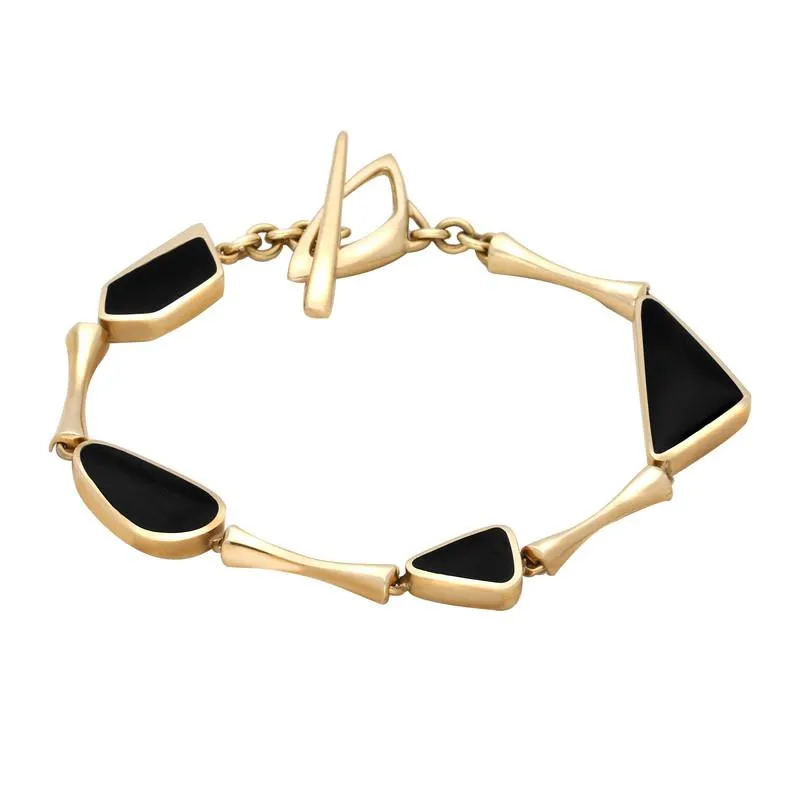 9ct Yellow Gold Whitby Jet Organic Four Stone Bar Bracelet