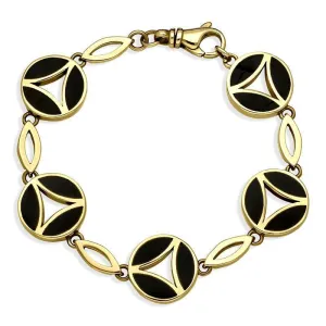 9ct Yellow Gold Whitby Jet Round Three Stone Link Bracelet D