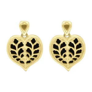 9ct Yellow Gold Whitby Jet York Minster Heart Stud Drop Earrings