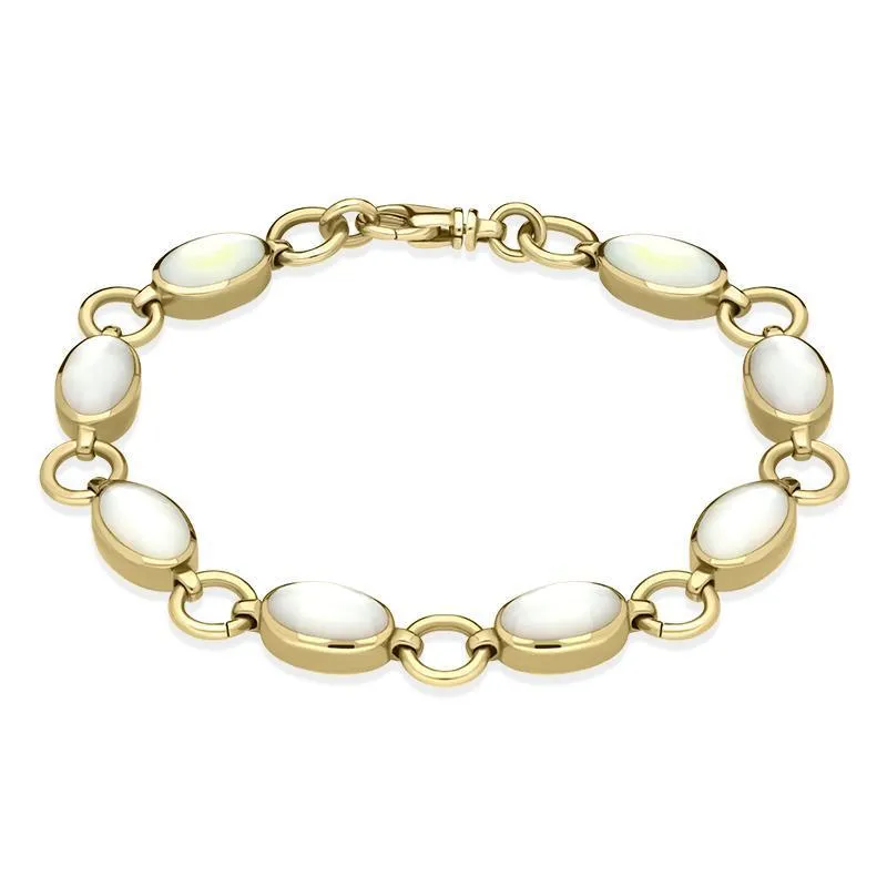9ct Yellow Gold White Mother of Pearl Eight Stone Round Ring Bracelet D