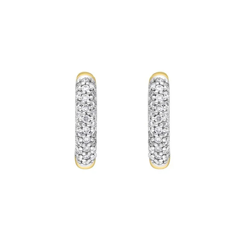 9ct Yellow White Gold Diamond 12mm Round Domed Hoop Earrings