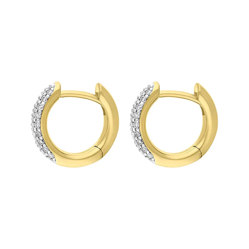 9ct Yellow White Gold Diamond 12mm Round Domed Hoop Earrings