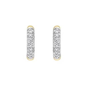 9ct Yellow White Gold Diamond 12mm Round Domed Hoop Earrings