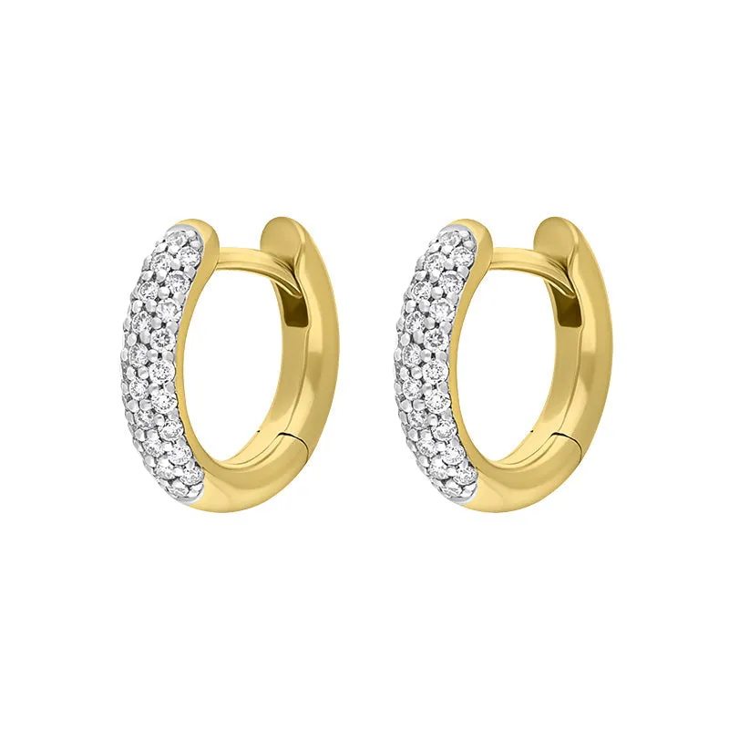 9ct Yellow White Gold Diamond 12mm Round Domed Hoop Earrings