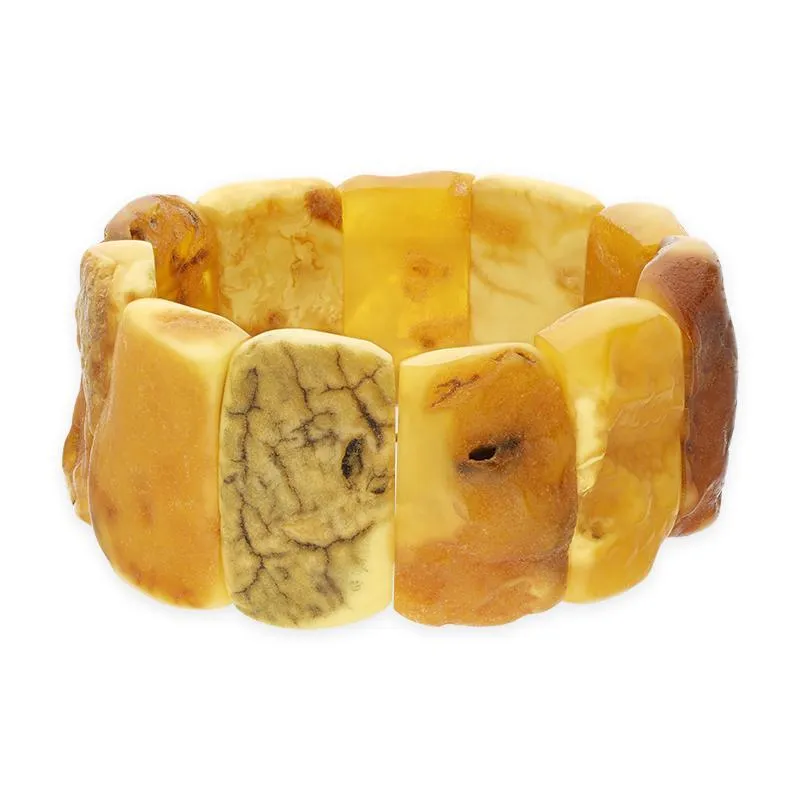 Amber 11 Stone Rough Oblong Elasticated Bracelet