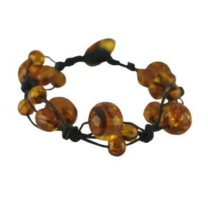 Amber Leather Entwined Bobble Bead Bracelet