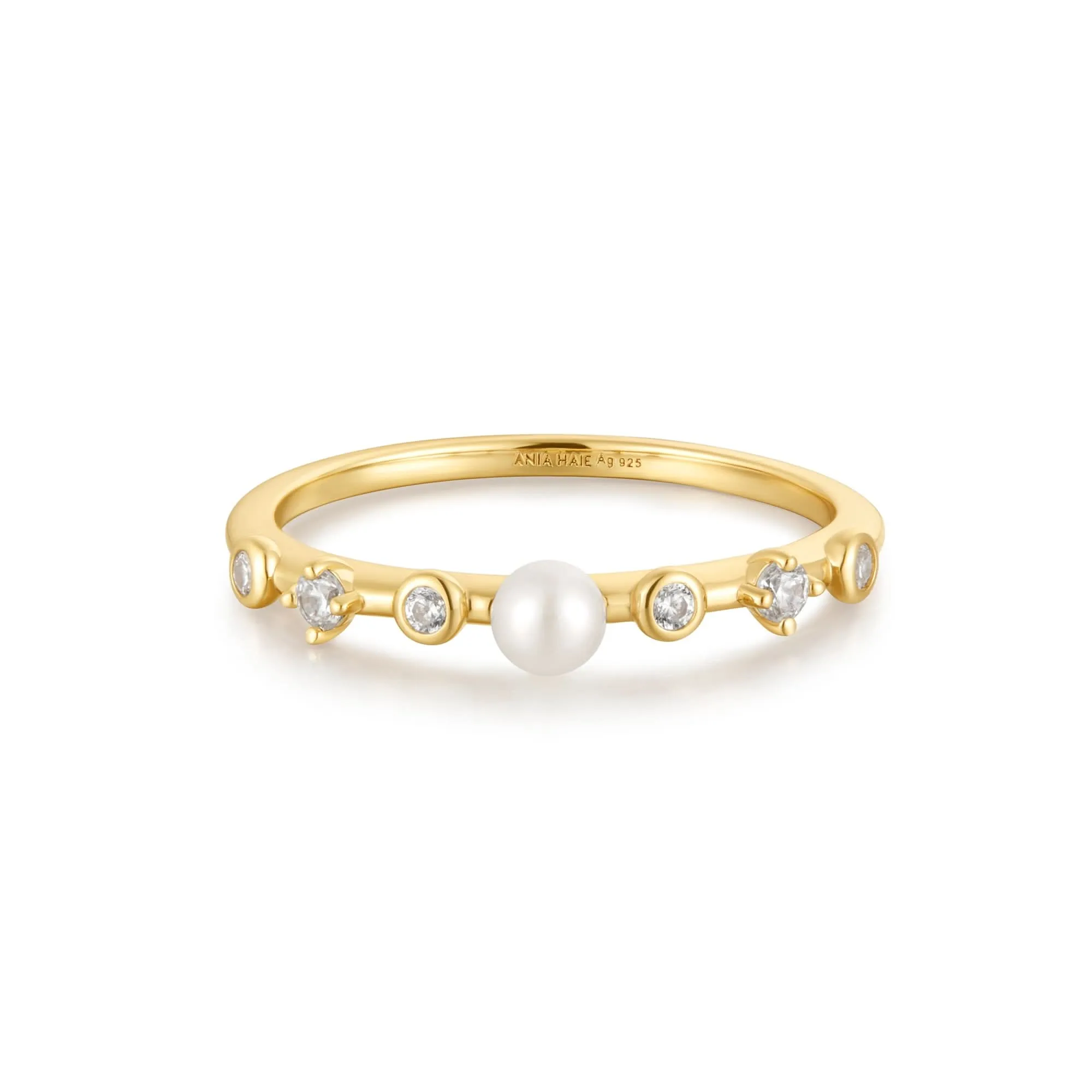 Ania Haie Gold Freshwater Pearl White Cubic Zirconia Bezel Set Ring R058-04G