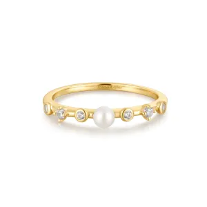 Ania Haie Gold Freshwater Pearl White Cubic Zirconia Bezel Set Ring R058-04G