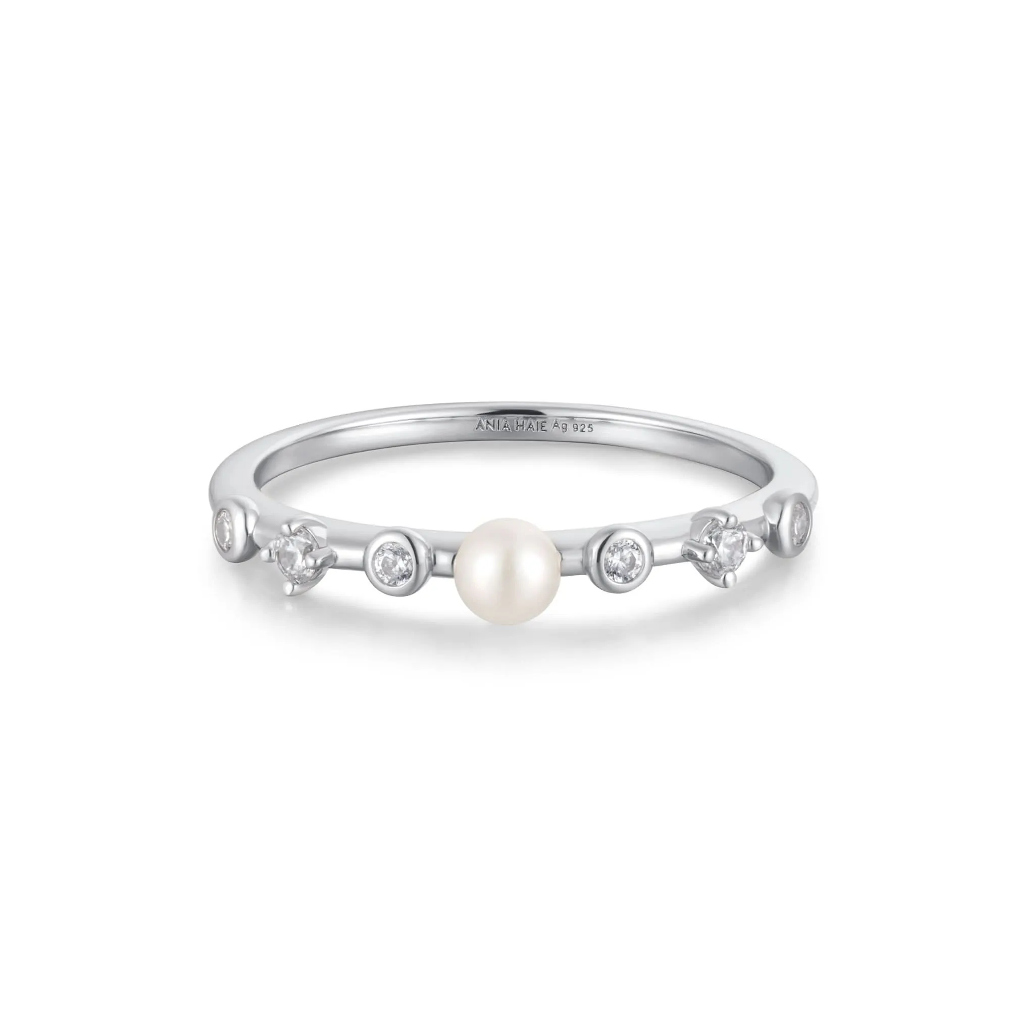 Ania Haie Silver Freshwater Pearl White Cubic Zirconia Bezel Set Ring R058-04H