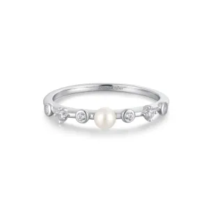 Ania Haie Silver Freshwater Pearl White Cubic Zirconia Bezel Set Ring R058-04H