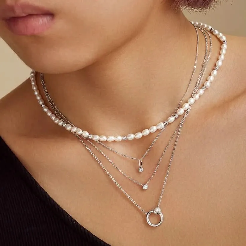 Ania Haie Silver Hoop Freshwater Pearl Necklace N058-03H