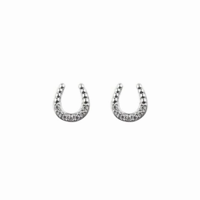 Beaded Horseshoe Zirconia Stud Earrings 3478CZ