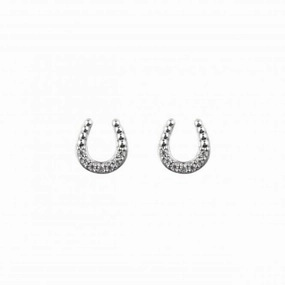 Beaded Horseshoe Zirconia Stud Earrings 3478CZ