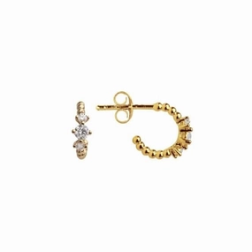 Beaded Zirconia 10mm Gold Plated Stud Hoop Earrings 56834GCZ