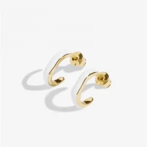 Beau White Enamel Gold Plated Hoop Earrings 7118