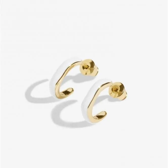 Beau White Enamel Gold Plated Hoop Earrings 7118