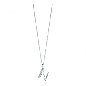 Beginnings Sterling Silver Art Deco Initial N Cubic Zirconia Pendant P4736C