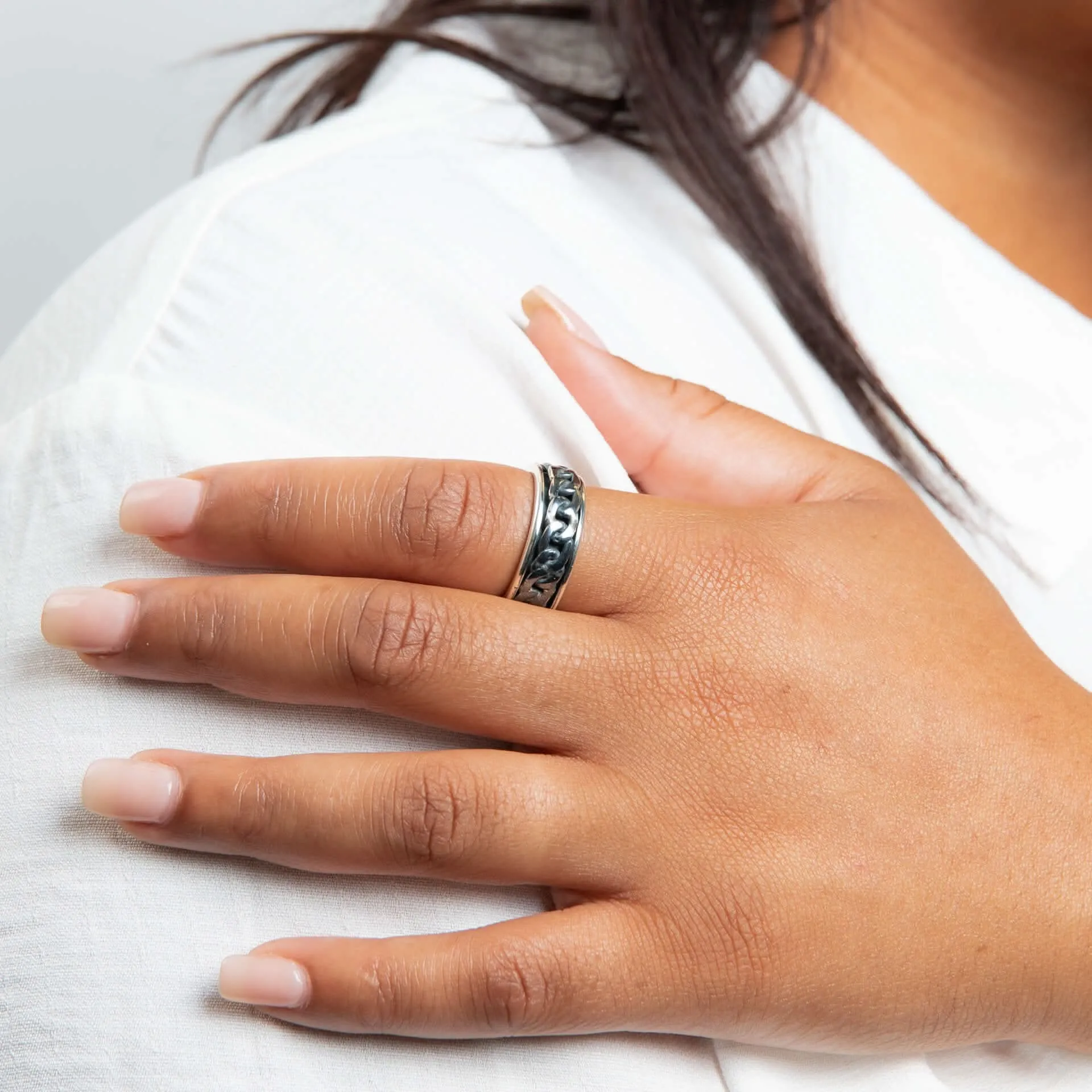 Beginnings Sterling Silver Chain Spinner Ring R3907