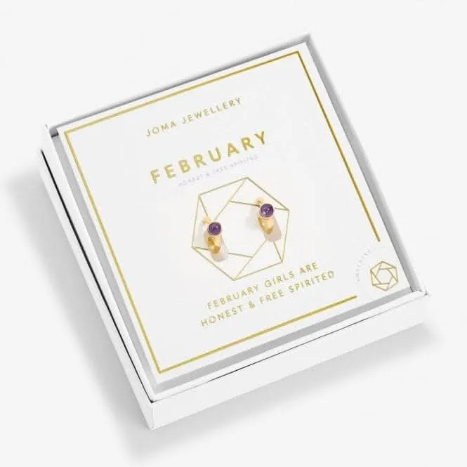 Birthstone Hoop Earring February Gold Plated Earrings 6748