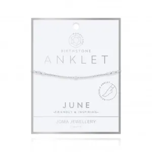 Birthstone June Moonstone Silver 26cm Adjustable Anklet 4205