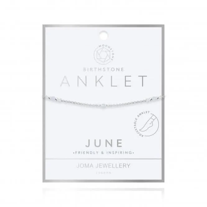 Birthstone June Moonstone Silver 26cm Adjustable Anklet 4205