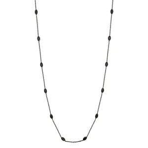 Black Rhodium Plated 925 Sterling Silver Diamond Cut Oval Italian Necklace - ITN00092BLK
